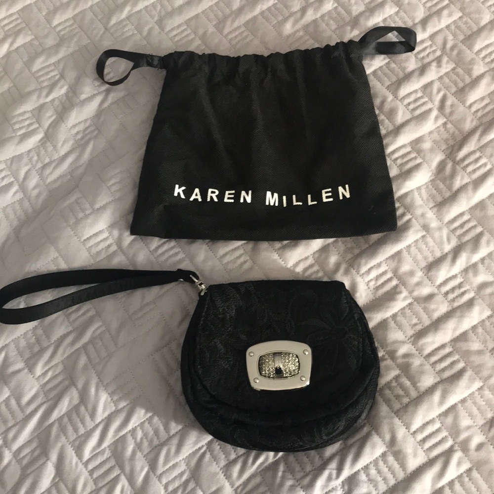 Karen Millen black evening wristlet purse bag